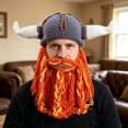 thumbnail image 1 of Helii Knit Hat with Horns and Detachable Beard Viking Style Beanie Hat Handmade Crochet Cap Funny Novelty Winter Hat for Role Play Party Dress Up Stretchy Soft Beanie Hat for Adults, 1 of 7