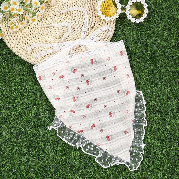Helii Lace Triangle Head Scarf for Women – Cherry Print Floral Bandana, Ditsy Print Hair Scarf with Self Tie Closure, Breathable Polyester Head Wrap for Music Festival Beach Gift Hot Pink,One Size