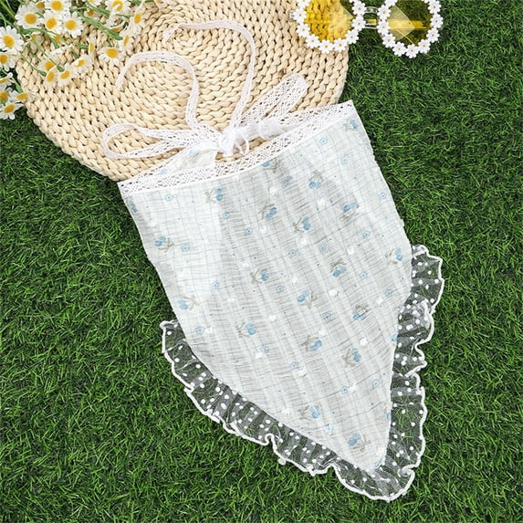 Helii Lace Triangle Head Scarf for Women – Cherry Print Floral Bandana, Ditsy Print Hair Scarf with Self Tie Closure, Breathable Polyester Head Wrap for Music Festival Beach Gift Sky Blue,One Size
