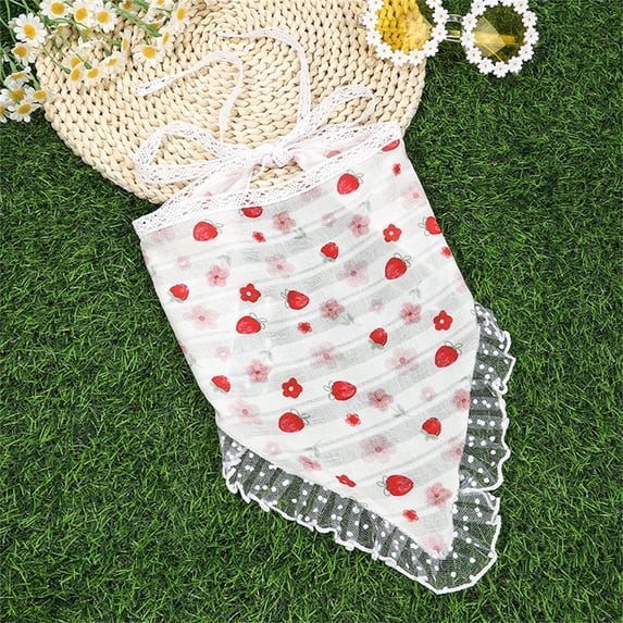Helii Lace Triangle Head Scarf for Women – Cherry Print Floral Bandana, Ditsy Print Hair Scarf with Self Tie Closure, Breathable Polyester Head Wrap Watermelon Red,One Size