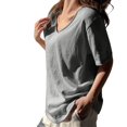 thumbnail image 1 of Helii Light Ashy Womens Tops Women's V Neck Half Sleeve Solid Casual Loose Fit Basic T-Shirt Top for Women, 1 of 6