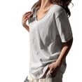 thumbnail image 1 of Helii Light Blue Womens Tops Women's V Neck Half Sleeve Solid Casual Loose Fit Basic T-Shirt Top for Women, 1 of 6