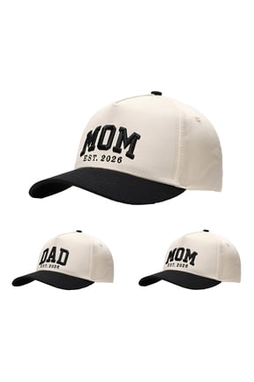 Matching Couple Hats Mom and Dad Hats Set of 2, Embroidered Est 2026 Baseball Cap for New Parents, Two Tone Cotton Blend Trucker Hat Adjustable Snapback Black,A