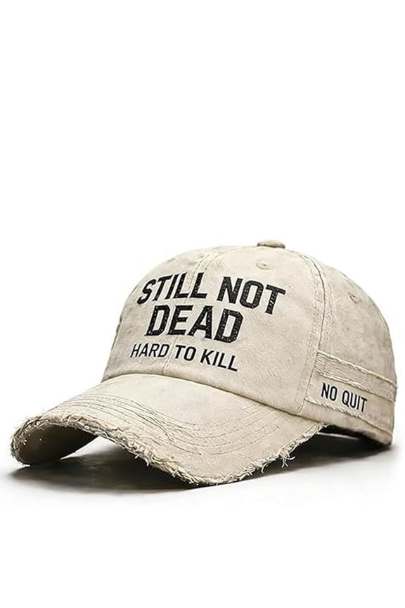 Men Women Distressed Baseball Cap Dad Hat: Vintage Washed Cotton Cap with Not Dead Hard to Kill Embroidery Slogan Curved Brim Unstructured Adjustable White,One Size