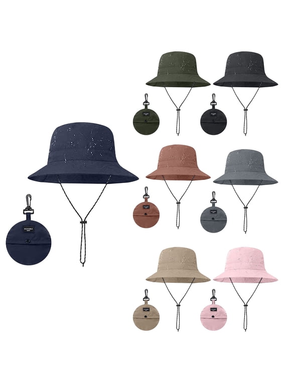 Men Women Quick Dry Waterproof Bucket Hat, Foldable Packable Fishing Hat, UPF 50+ Sun Hat, Adjustable Chin Strap Safari Hat for Hiking Camping Beach Black,One Size