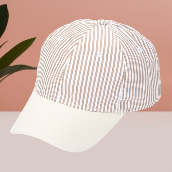 Helii Men Women Two Tone Striped Baseball Cap, Cotton Dad Hat with Contrast Color, Adjustable Soft Cap, Lightweight Sun Hat for Daily Outdoor Sports Gift Khaki,One Size