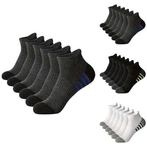 Helii Men's 6 Pack Ankle Socks – Low Cut Athletic Running Socks, Breathable Polyester Sport Socks with Reinforced Heel & Toe, Lightweight Moisture Wicking Performance Socks Grey,One Size