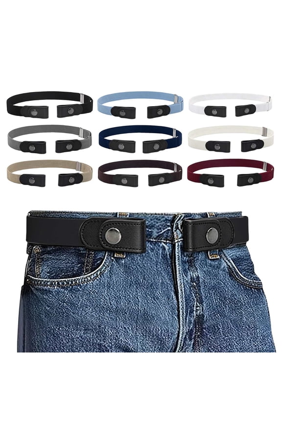 Men's Comfort Adjustable No Buckle Elastic Belt Hook Loop Fastener Stretch Belt for Jeans Khaki Pants