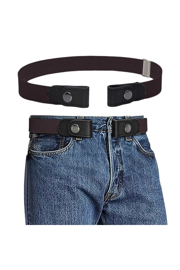 Men's Comfort Adjustable No Buckle Elastic Belt Hook Loop Fastener Stretch Belt for Jeans Khaki Pants