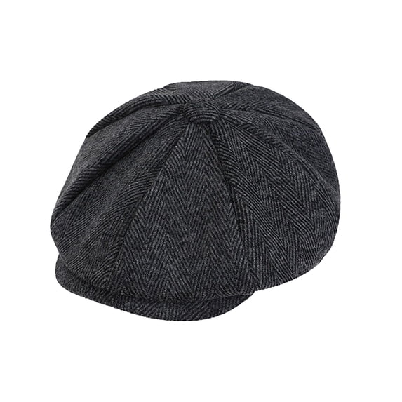 Helii Men's Herringbone Wool Blend Newsboy Cap 8 Panel Flat Ivy Hat, Vintage Tweed Gatsby Cabbie Cap, Winter Warm Retro Driver Cap for Cold Weather Black,One Size