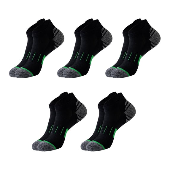 Helii Men's Reinforced Ankle Socks 5 Pairs, Breathable Athletic Running Socks, Cushioned Basketball Socks with Arch Support, Durable Non-Slip Sports Socks for Gym Green,One Size