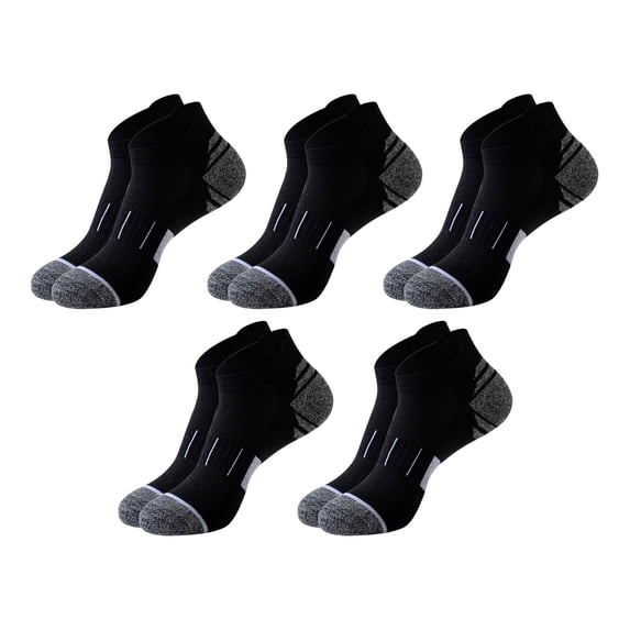 Helii Men's Reinforced Ankle Socks 5 Pairs, Breathable Athletic Running Socks, Cushioned Basketball Socks with Arch Support, Durable Non-Slip Sports Socks for Gym Black,One Size