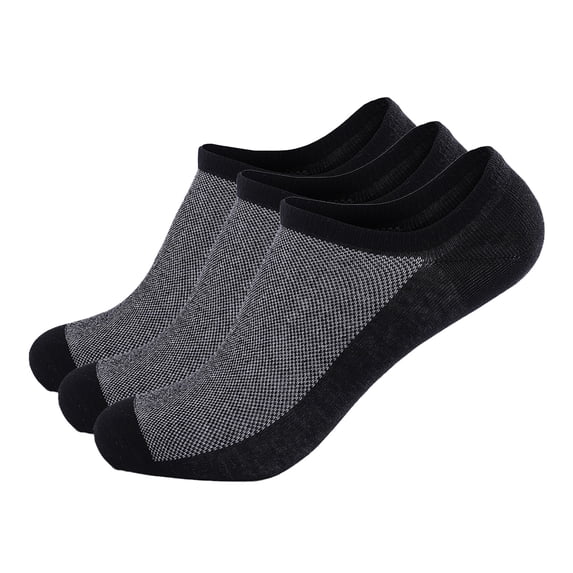 Helii Men's No Show Ankle Socks 3 Pairs, Cotton Low Cut Invisible Socks, Breathable Non Slip Socks with Heel Grip, Casual Athletic Socks for Running Daily Wear Black,L