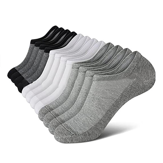 Helii Men's No Show Ankle Socks 3 Pairs, Cotton Low Cut Invisible Socks, Breathable Non Slip Socks with Heel Grip, Casual Athletic Socks for Running Daily Wear Grey,M