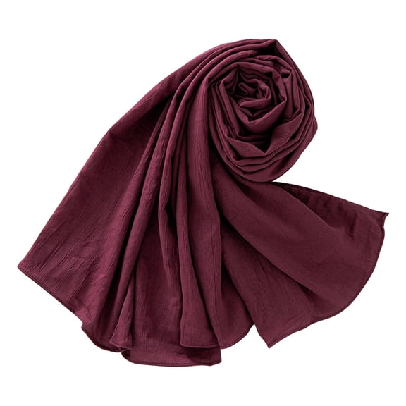 Helii Muslim Hijab Scarf for Women, Extra Long Wrinkle Texture Polyester Shawl, Soft Breathable Solid Color Head Wrap for Prayer, Ramadan Gift, Lightweight Khimar Brick Red,One Size