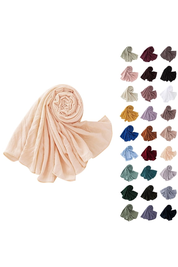 Muslim Hijab Scarf for Women, Extra Long Wrinkle Texture Polyester Shawl, Soft Breathable Solid Color Head Wrap for Prayer, Ramadan Gift, Lightweight Khimar Blackish Green,One Size