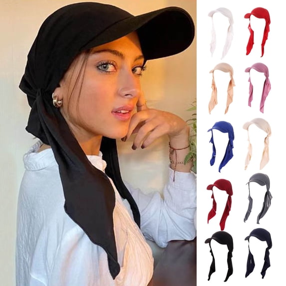 Helii One-Piece Hijab Baseball Cap with Visor for Women Men, Breathable Muslim Sport Hat, Quick Dry Full Coverage Headscarf Hat, Stretchy Sun Protection Cap Black,One Size