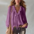 thumbnail image 1 of Helii Womens Tops Women's V Neck Pleated Front Collared Long Sleeve Ruffle Casual Blouse Top, 1 of 5