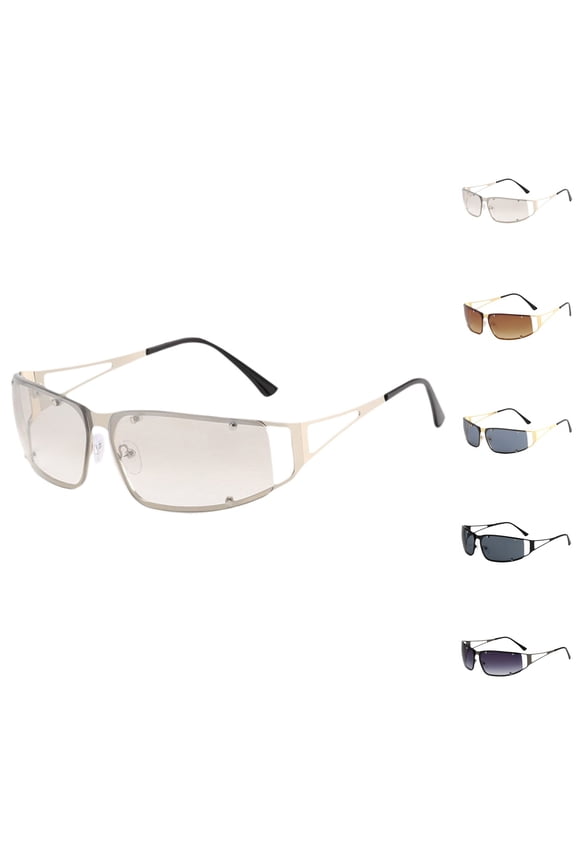 Rimless Sunglasses for Women Men, Wrap Around Metal Frame Sunglasses Oversized Frameless 2000s Retro Shield UV Protection Trendy Sun Glasses Dark Gray,One Size