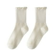 thumbnail image 1 of Helii Ruffle Edge Mid Tube Socks for Women – Soft Breathable Casual Crew Socks, Cute Frilly Lettuce Edge, Comfortable All-Season Wear, 1 of 7