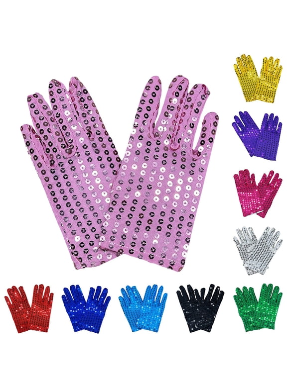 Sequin Gloves for Women Short Glitter Thin Stretchy Gloves Fashion Dress Dance Mitten for Performance Party Accessories Age 6-12 Years Sky Blue,Under $3