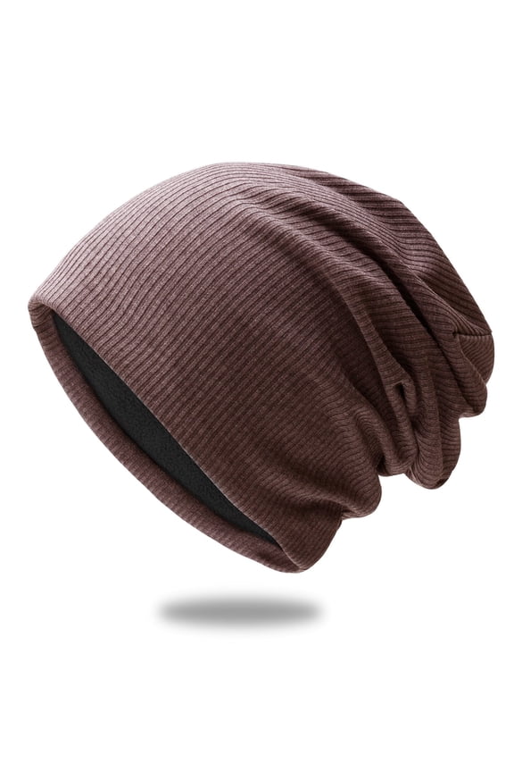 Slouchy Beanie Hat for Men Women Cotton Blend Knit Hat, Soft Stretchy Ribbed Winter Skull Cap with Foldable Brim, Warm Lightweight Unisex Baggy Beanie for Outdoor Coffee,One Size