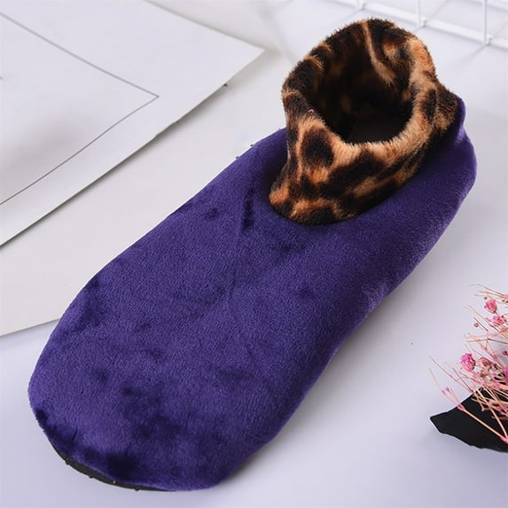 Helii Socks for Women Leopard Print Fuzzy Thermal Slipper Socks Double Layer Thick Plush Winter Ankle Socks for Daily Wear