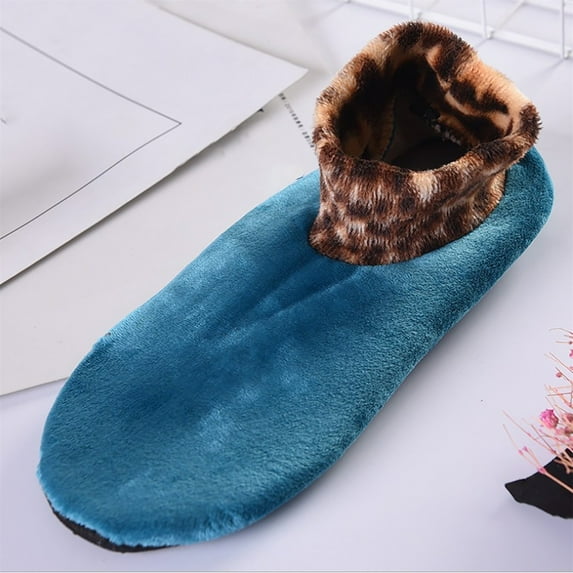 Helii Socks for Women Leopard Print Fuzzy Thermal Slipper Socks Double Layer Thick Plush Winter Ankle Socks for Daily Wear
