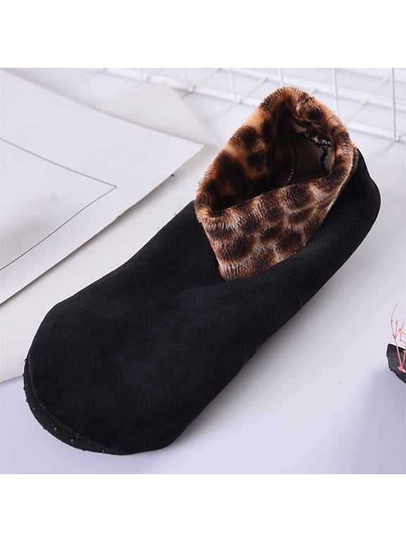 Socks for Women Leopard Print Fuzzy Thermal Slipper Socks Double Layer Thick Plush Winter Ankle Socks for Daily Wear