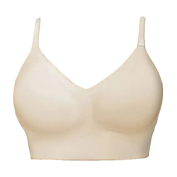 Helii Sport Bras for Women High support No Underwire, Seamless Full Coverage V-Bralette Push Up Comforable Bras Beige S