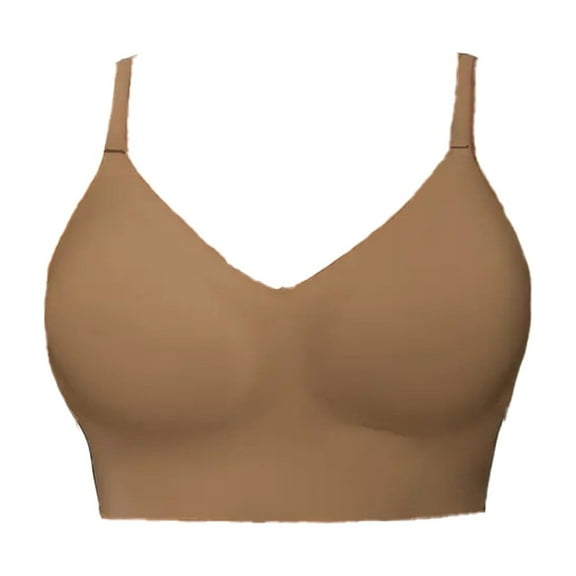 Helii Sport Bras for Women High support No Underwire, Seamless Full Coverage V-Bralette Push Up Comforable Bras Coffee L