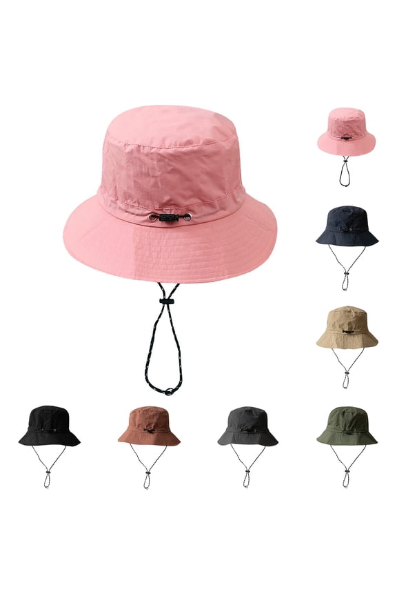 Summer UV Protection Bucket Sun Hat for Men and Women, Foldable Quick Drying Nylon Fisherman Hat with Windproof Rope, Portable Outdoor Travel & Climbing Cap with Storage Bag