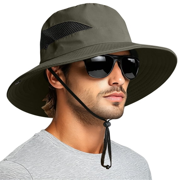 Helii Sun Hat for Men Women – Wide Brim Breathable Mesh Fishing Hat, Lightweight Quick Dry Bucket Cap with Neck Flap & Adjustable Strap for Hiking Beach Gardening Army Green,A