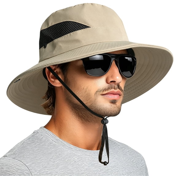 Helii Sun Hat for Men Women – Wide Brim Breathable Mesh Fishing Hat, Lightweight Quick Dry Bucket Cap with Neck Flap & Adjustable Strap for Hiking Beach Gardening Khaki,A