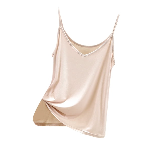 Helii Tank Tops for Women V Neck Solid Color Loose Fit Trap Camisole Tops Casual Basic Shirt Fashion Blouses Dressy Summer Going Out M-2XL Beige