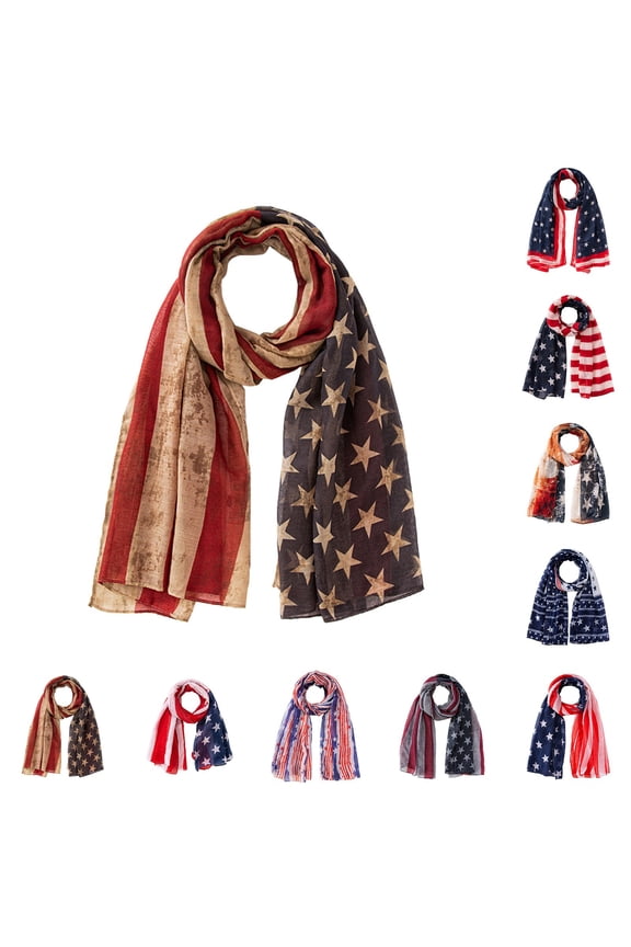 USA Flag Print Voile Scarf Patriotic Sheer Shawl Wrap for Men and Women
