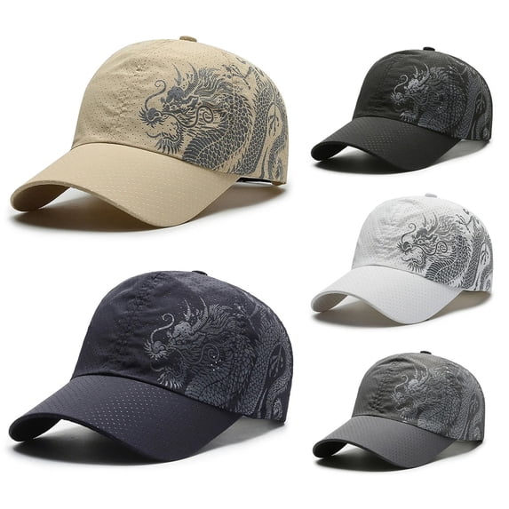 Helii Unisex Baseball Cap Dragon Print Quick Dry Breathable Outdoor Sun Hat