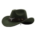 thumbnail image 1 of Helii Unisex Cattleman Cowboy Hat with Belt Buckle, Wide Brim Felt Western Hat, Classic Studded Cowgirl Hat, Adjustable Fedora Hat for Men Women Outdoor Fall Winter Green,M, 1 of 2