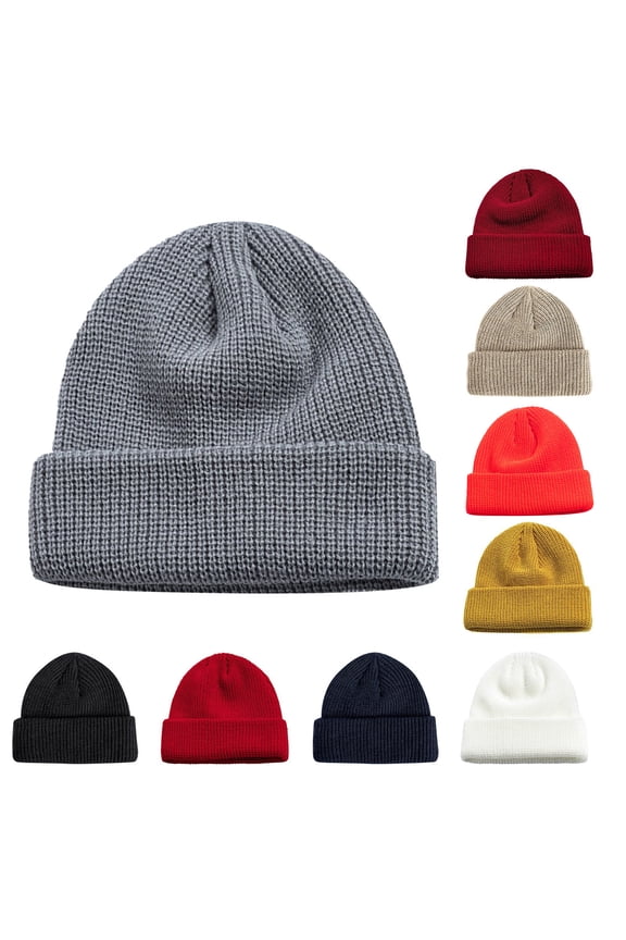 Unisex Chunky Waffle Knit Beanie Hat Fold Over Cuffed Slouchy Winter Hat for Men and Women Soft Stretchy Knitted Cap Solid Color Hat 9 Colors