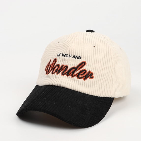 Helii Unisex Color Block Corduroy Baseball Cap Embroidered Letter Vintage Dad Hat Adjustable Soft Crown Low Profile Retro Cap Curved Brim Hat Black,One Size