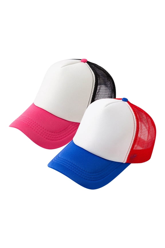 Unisex Color Block Mesh Trucker Hat – Blank Adjustable Snapback Baseball Cap, Breathable Summer Sun Hat with Cotton Sweatband, Plain Cap for Men Women Pink,One Size