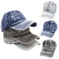 thumbnail image 1 of Helii Unisex Distressed Denim Baseball Cap Vintage Washed Dad Hat Low Profile Unstructured Ripped Cotton Cap Adjustable Metal Buckle Curved Brim Hat Dark Blue,One Size, 1 of 4