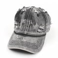 thumbnail image 1 of Helii Unisex Distressed Denim Baseball Cap Vintage Washed Dad Hat Low Profile Unstructured Ripped Cotton Cap Adjustable Metal Buckle Curved Brim Hat Black,One Size, 1 of 4