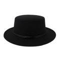 thumbnail image 1 of Helii Unisex Polyester Felt Flat Top Wide Brim Fedora Hat Cap with Ribbon Band Vintage Church Party Hat Cap Solid Color Retro Formal Hat Cap for Women Men Daily Church Wedding 4 Colors Headwear, 1 of 1