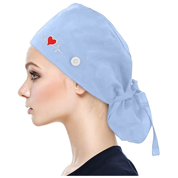 Helii Unisex Scrub Cap Hat with Sweatband Adjustable Bouffant Surgical Cap with Buttons and ECG Heart Embroidery Cotton Printed Nurse Hat for Men Women Breathable Work Cap 12 Colors