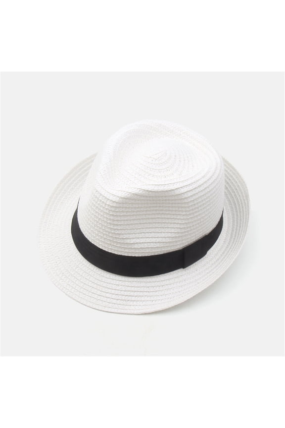 Unisex Straw Fedora Panama Hat Wide Brim Sun Hat for Men Women Packable Foldable Roll Up Summer Beach Hat Lightweight Breathable Classic Travel Hat White,One Size