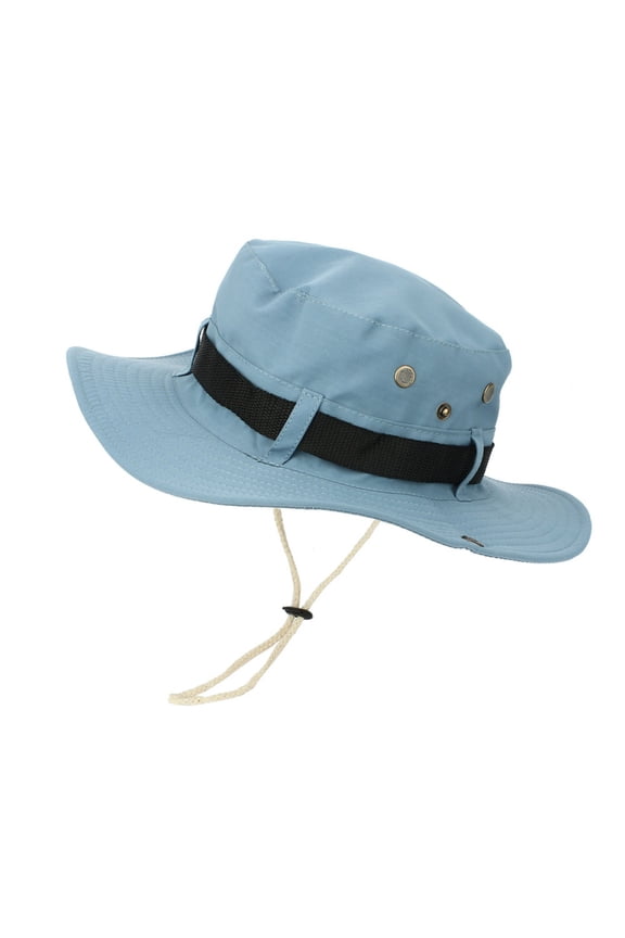 Unisex UPF 50+ Wide Brim Boonie Hat, Lightweight Breathable Fishing Sun Hat, Foldable Packable Bucket Hat with Adjustable Chin Strap for Hiking Camping Beach Light Blue,One Size