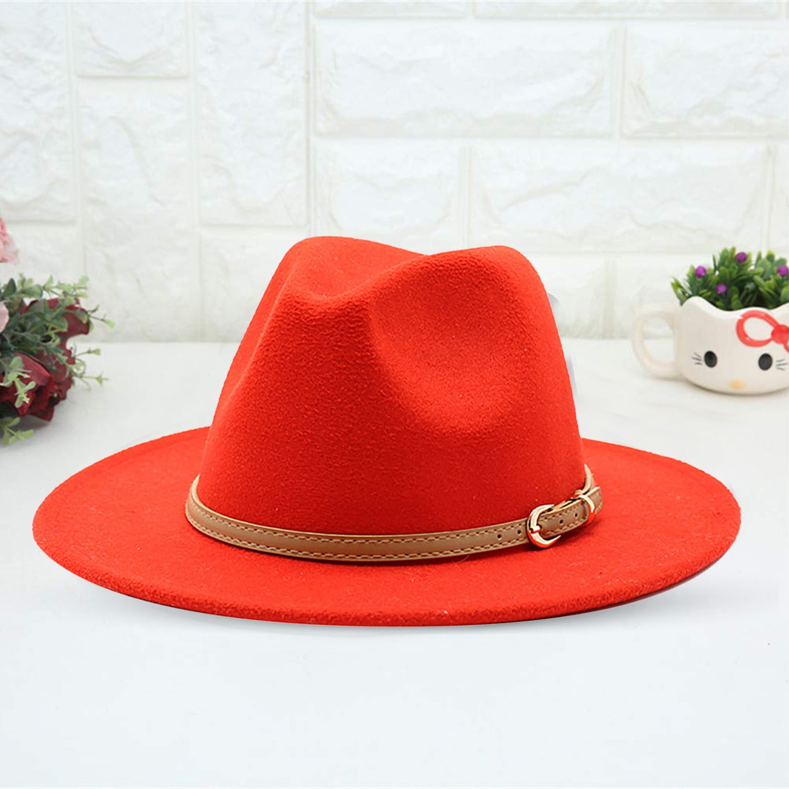 Helii Unisex Western Fedora Hat with Belt Buckle, Wide Brim 