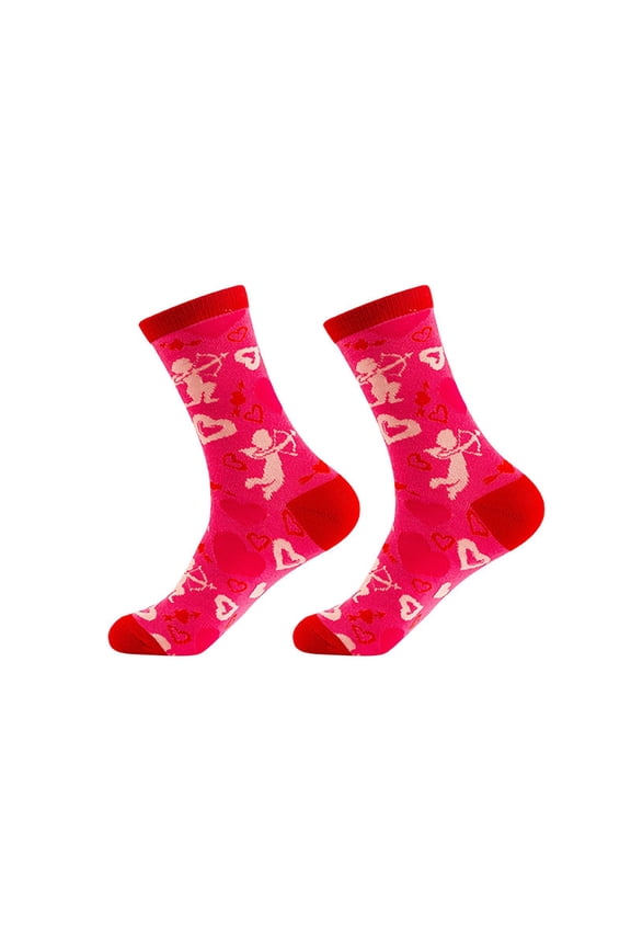 Valentine's Day Socks Heart Lips Pattern Cotton Crew Socks Funny Novelty His And Hers Matching Couple Socks