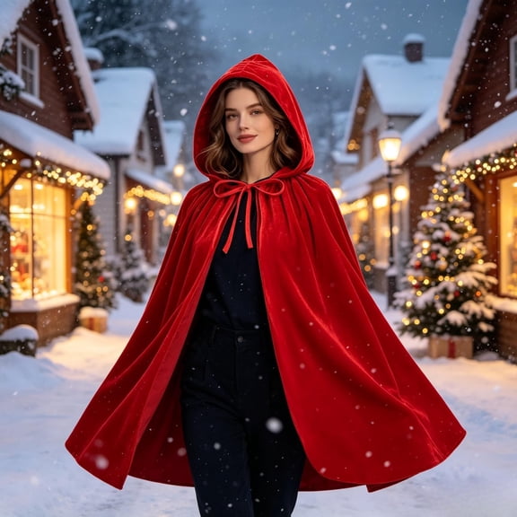 Helii Velvet Hooded Cloak for Women Short Cape with Lace Trim Gothic Little Red Riding Hood Dress Up Costume for Halloween Christmas Party Multiple Sizes
